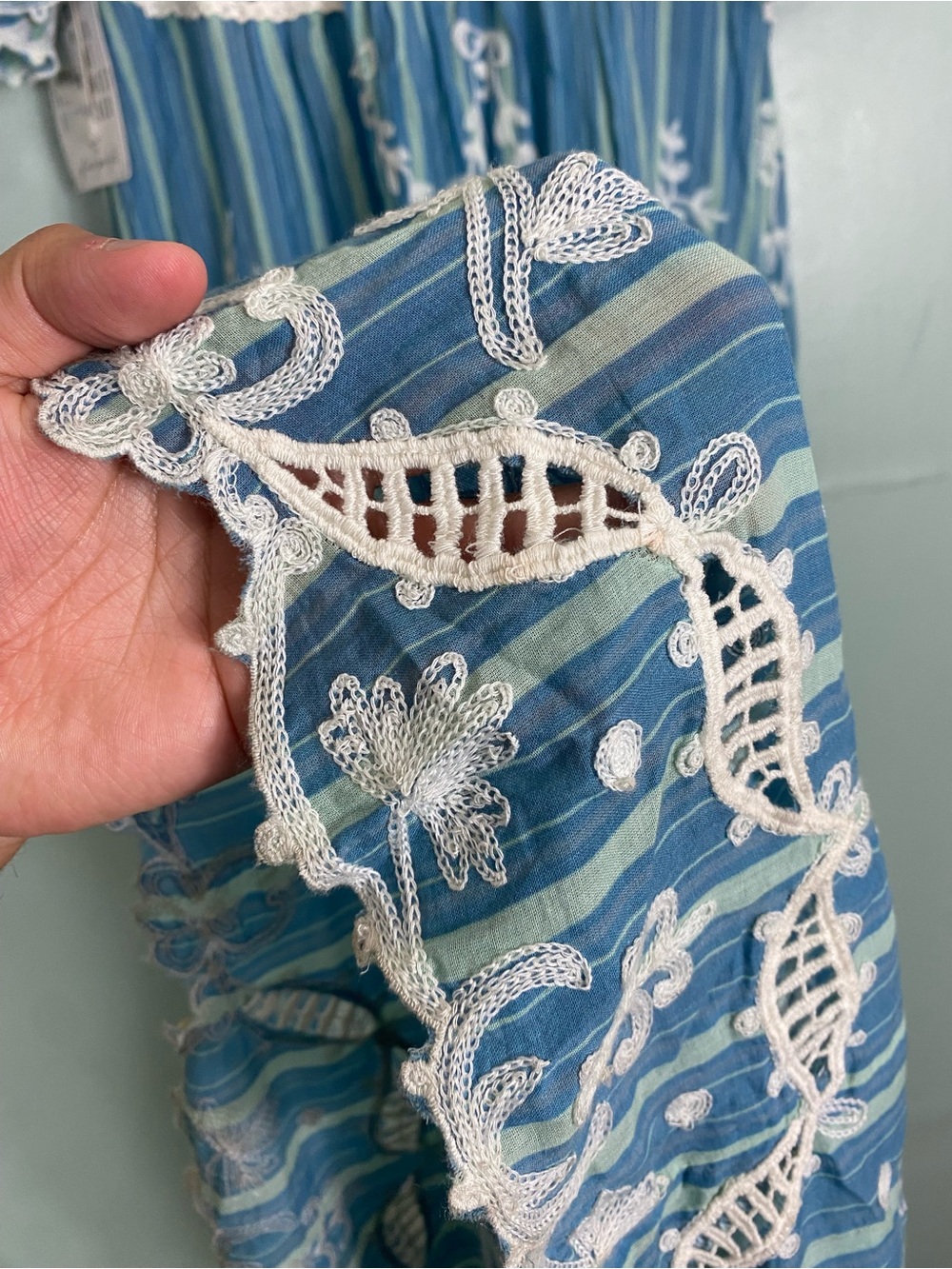 Free People Blue Bonnet Maxi Dress Embroidered Floral Striped Sundress Small - Picture 14 of 16